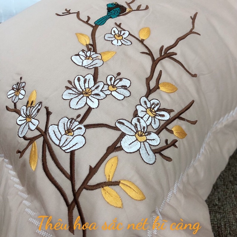 Vỏ Gối Nằm Satin Cotton Lụa Thêu Hoa Có Lót Bông Cao Cấp Siêu Mịn Mát Size 45x65