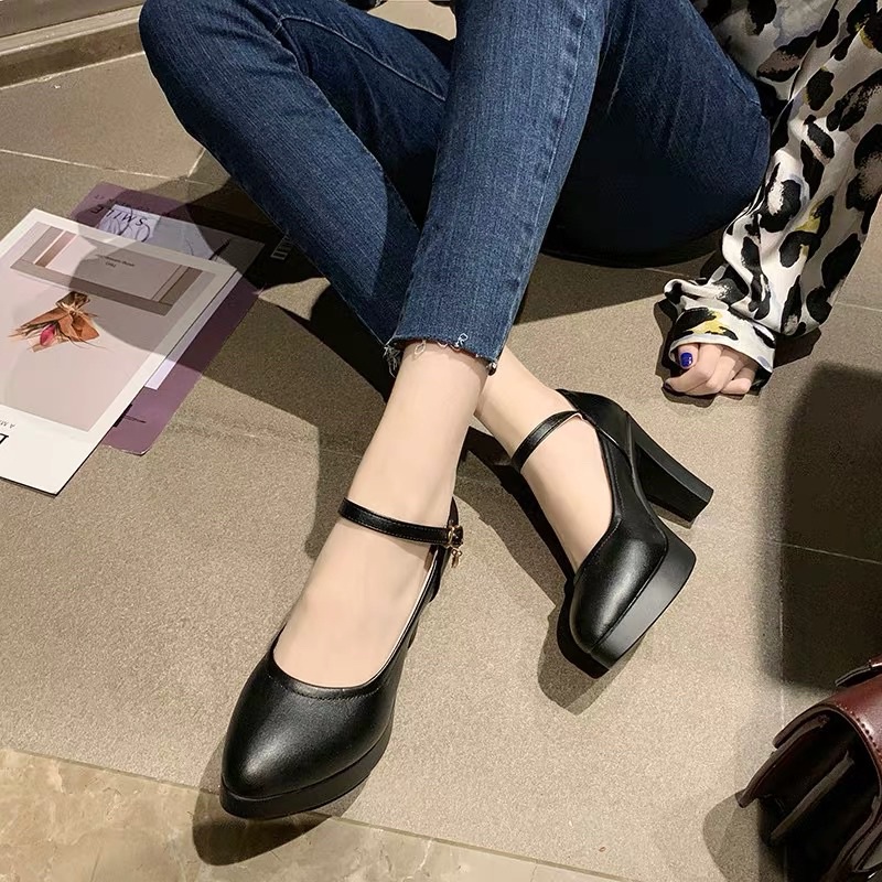 GIÀY MARY JANE DÂY CÀI CAO GÓT 6CM VUÔNG MŨI NHỌN ĐẾ CAO PHONG CÁCH LOLITA