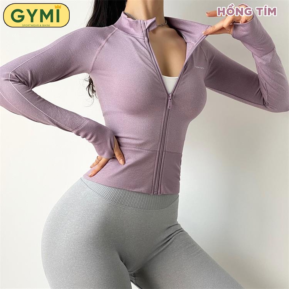 Áo khoác tập gym yoga nữ GYMI AK03 dáng croptop thể thao chất vải dệt dày dặn thoáng khí chống nắng