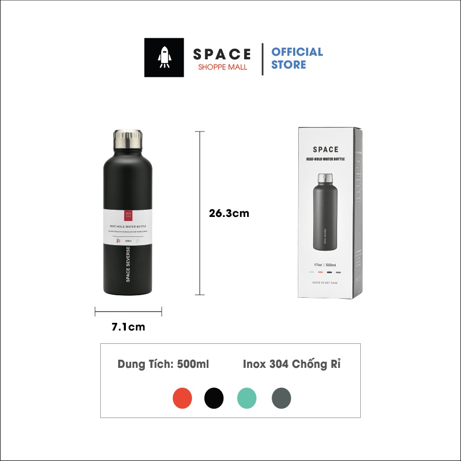 Bình Giữ Nhiệt Space KL6    Hàng Chính Hãng, Dung Tích 500ml, Giữ Nhiệt 15 - 20h, Inox 304, Chống Tràn, Bảo Hành 6 Tháng