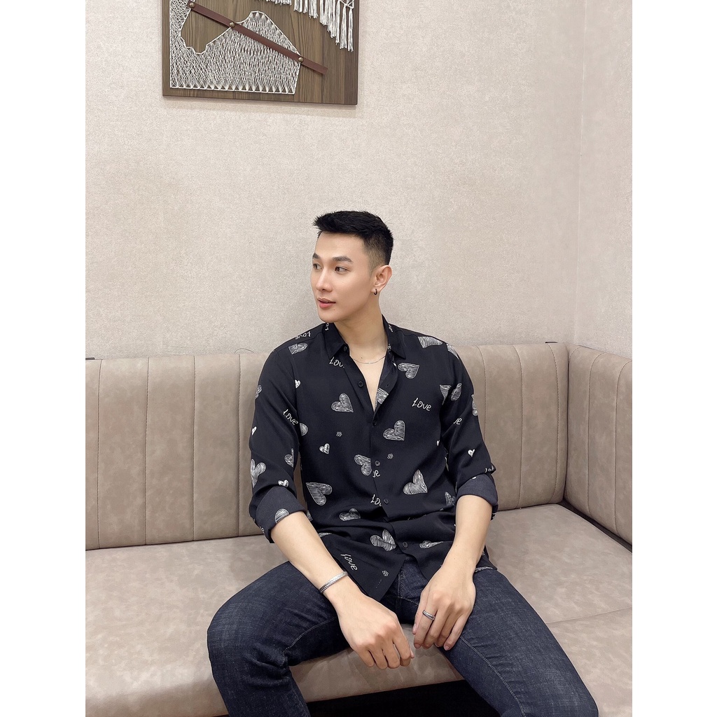 áo sơ mi lụa nam dài tay họa tiết S99