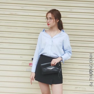 2219 sơ mi trễ vai kẻ tăm