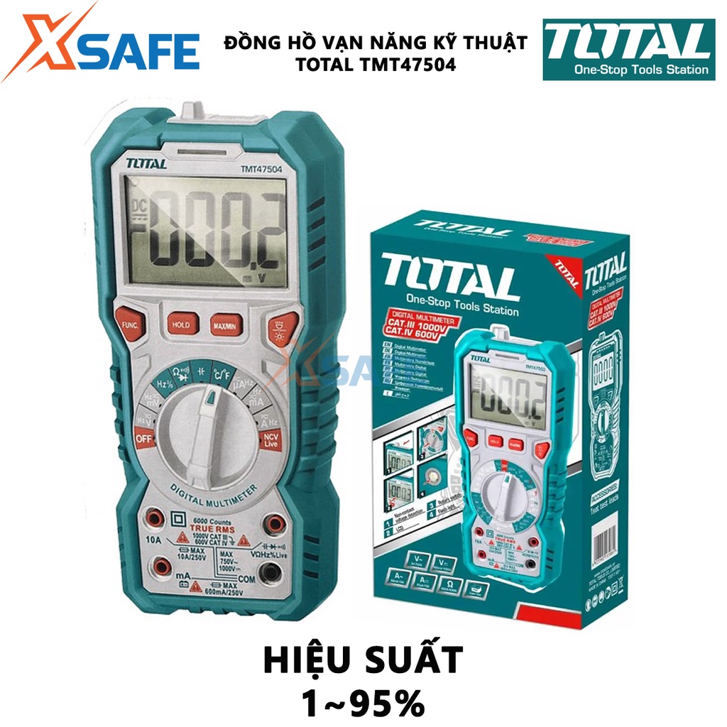 Đồng hồ vạn năng kỹ thuật số TOTAL TMT47504 đồng hồ đo đa năng Điện áp DC 600mV 6V 60V 600V 1000V ± (0,5% +3)