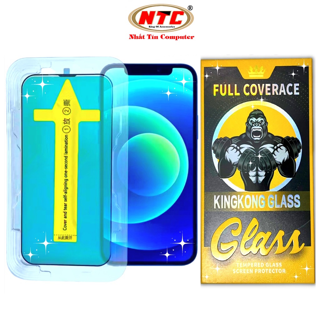 Kính cường lực chống nhìn trộm NTC KingKong có khung dán tự động Full màn hình cho điện thoại Táo