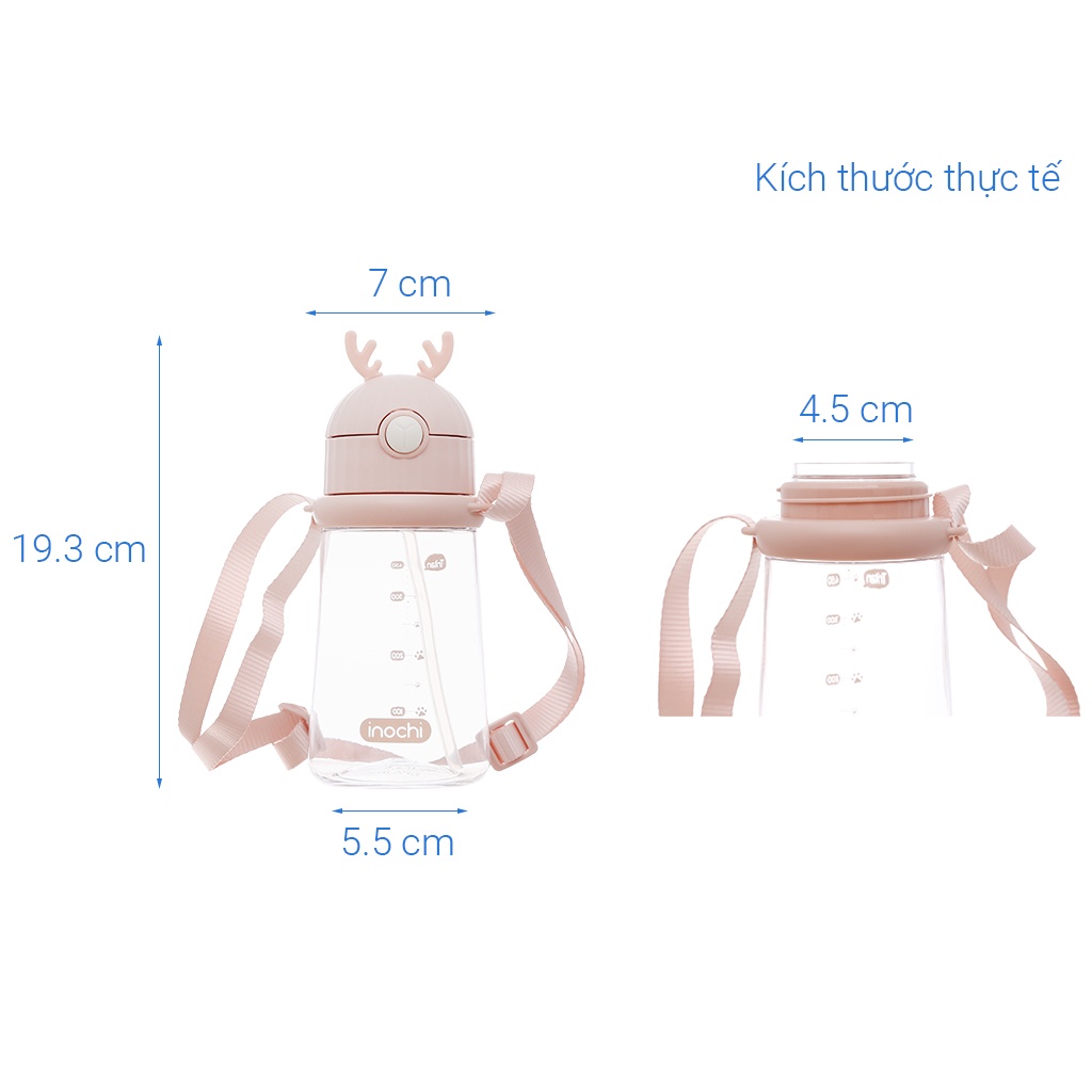 Bình đựng nước INOCHI Goki Rudy trẻ em có ống hút, dây đeo, nhựa Tritan 450ml