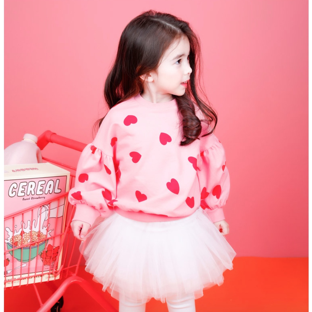 Áo nỉ lẻ Hàn Quốc trái tim hồng form to jbqgse32 bé gái JL2