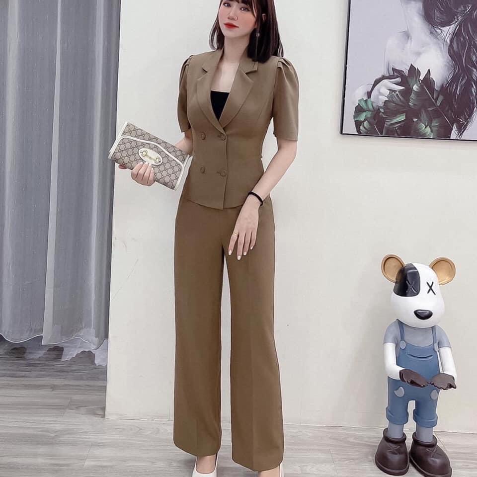 Set Công Sở Quần Xuông Áo Cổ Vest Hàng Cao Cấp