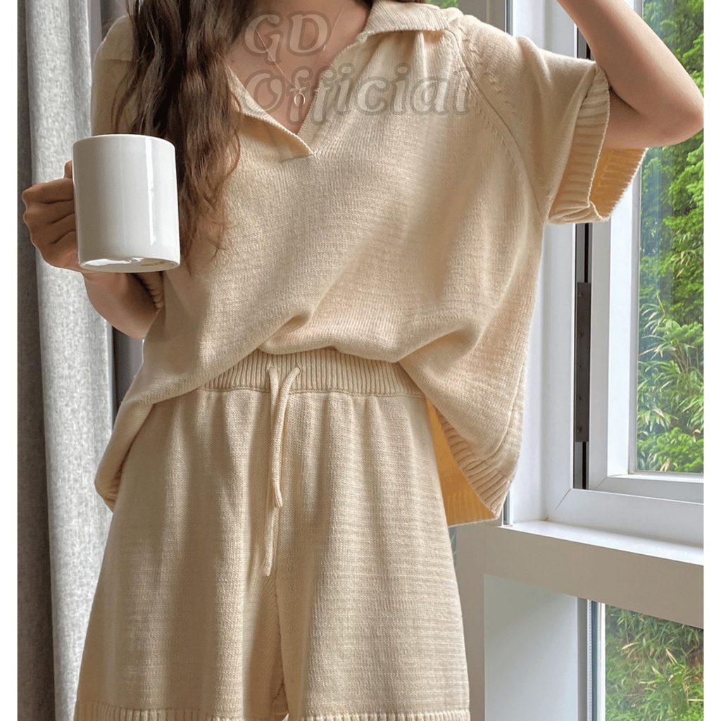 N4|Set bộ thể thao, mặc nhà mùa hè gồm áo và quần short ngắn len tăm dáng rộng GD Official