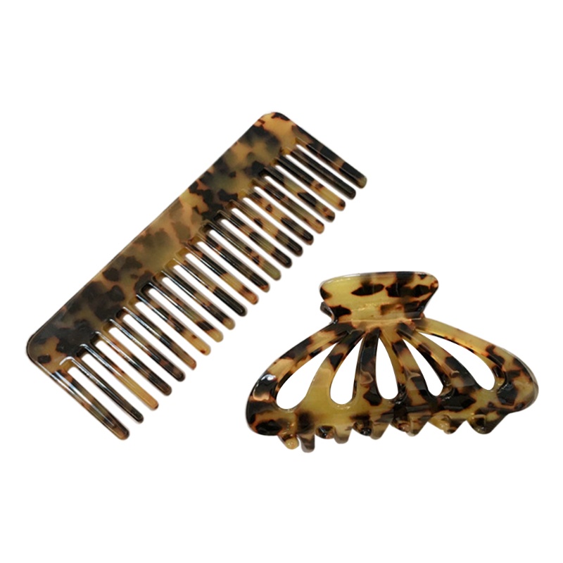 Set 2 Kẹp Tóc Dạng Móng Vuốt Họa Tiết Da Báo Acetate