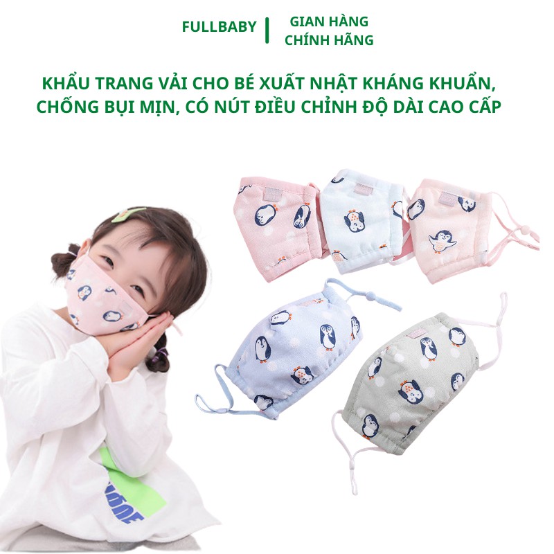 Khẩu trang vải cho bé kháng khuẩn, chống bụi 4 lớp, có nút điều chỉnh độ dài , túi zip xịn xuất Nhật từ 0-6 tuổi