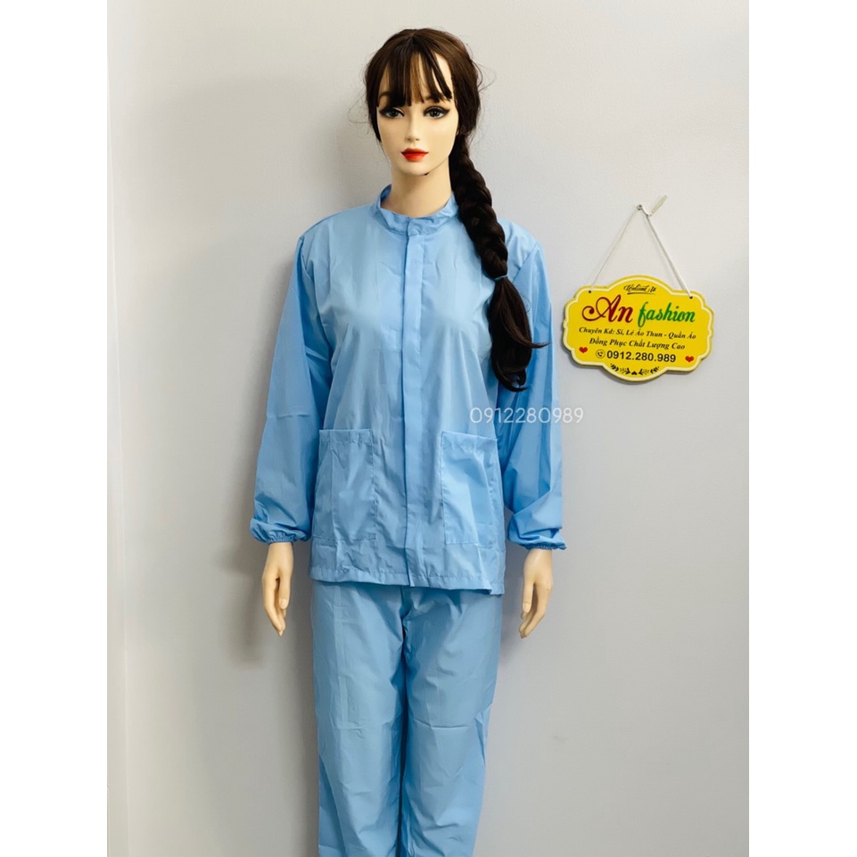 Đồ Thực Phẩm nam nữ tay dài vải silk màu xanh cực hot _ Hình chụp thật