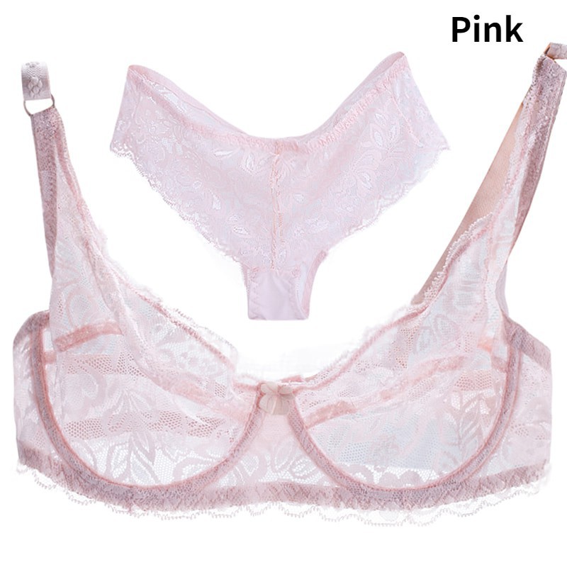 Bộ nội y vạc ren nâng cúp ngực 3/4 thoáng khí siêu mỏng cho nữ