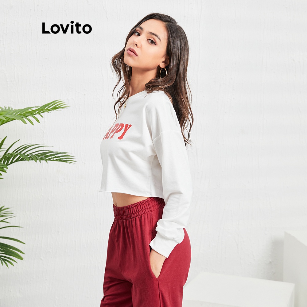 Áo sweatshirt Lovito giáng sinh kiểu thể thao in chữ tay dài L05086 (trắng) | BigBuy360 - bigbuy360.vn