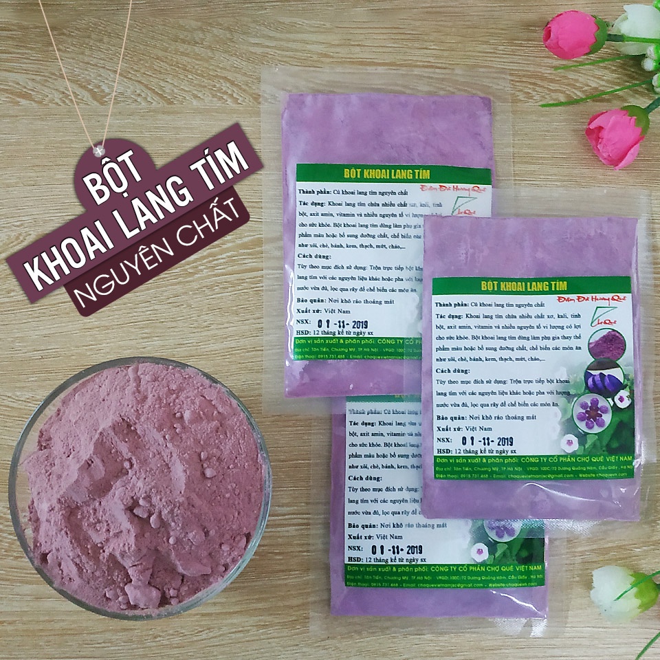 Combo 3 Gói Bột Khoai Lang Tím 100g Nguyên Chất 100% Từ Củ Khoai Lang Tím Dùng Tạo Màu Tím Cho Các Loại Bánh, Trà Sữa