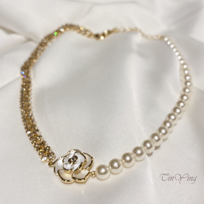 GETNOIVAS Vòng cổ Hợp Kim Mặt Hình Hoa Đính Ngọc Trai Thời Trang Cho Nữ