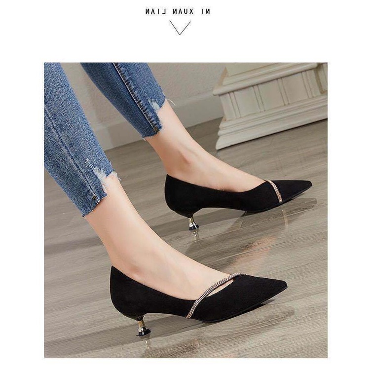 3 Cm Stilettos Fashion Low Heel Pointed Toe Single Shoes Female Stiletto Black French Temperament Small High Heels 3Cm P