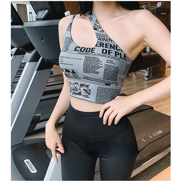 Áo ngực thể thao hai dây chống sốc in chữ có miếng đệm ngực cho nữ