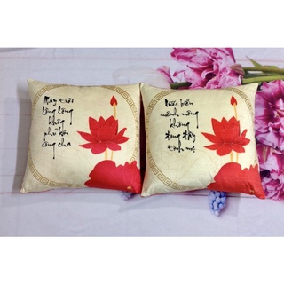 Cặp vỏ gối 45-45cm Hoa sen in câu thơ về Cha Mẹ