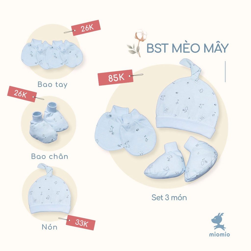 Bao Tay Sơ Sinh Bo, Bao Chân Bo, Nón Sơ Sinh MIOMIO Cho Bé Trai, Bé Gái, Vải Cotton