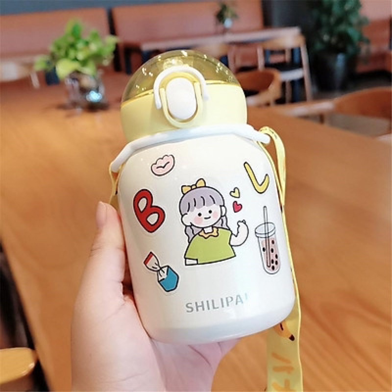 Bình nước giữ nhiệt inox 304 kèm sticker xinh xắn dung tích 350ml