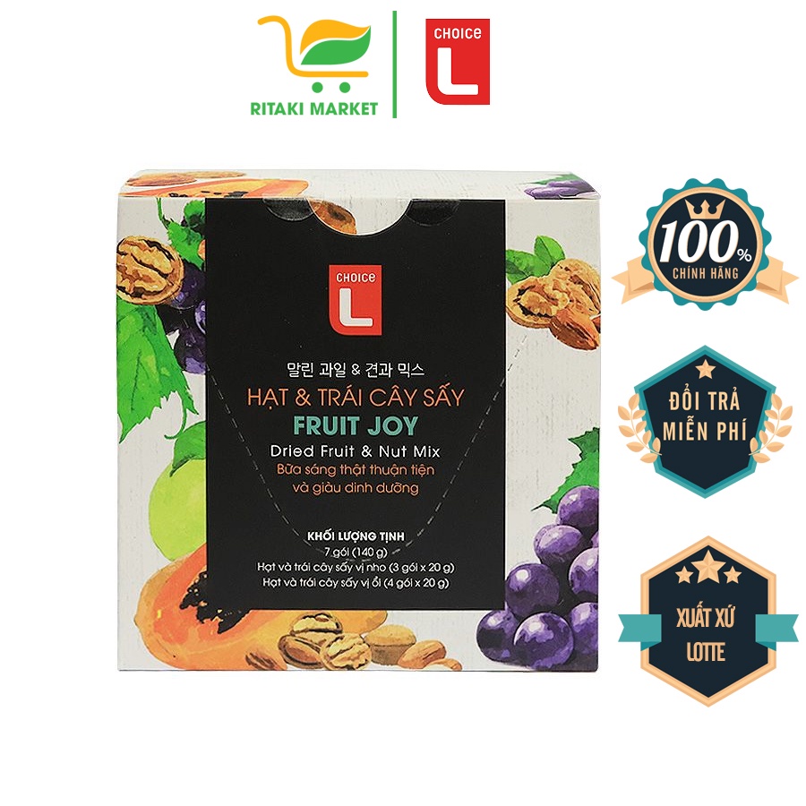 Hạt Và Trái Cây Sấy Fruit Joy 140G (Hộp 7 Gói) vị nho, ổi,hạnh nhân, óc chó