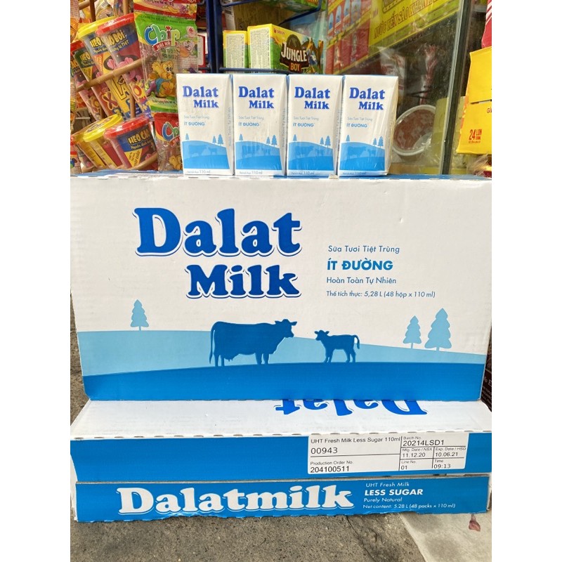 Thùng 12 Lốc Sữa Tươi Tiệt Trùng Dalat Milk Bé 110ml x 48 hộp