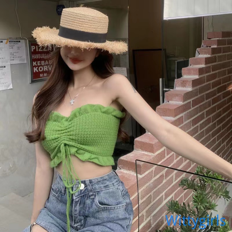 Áo Ống Nhún Bèo Màu Sắc Trơn Thời Trang Mùa Hè Cho Nữ