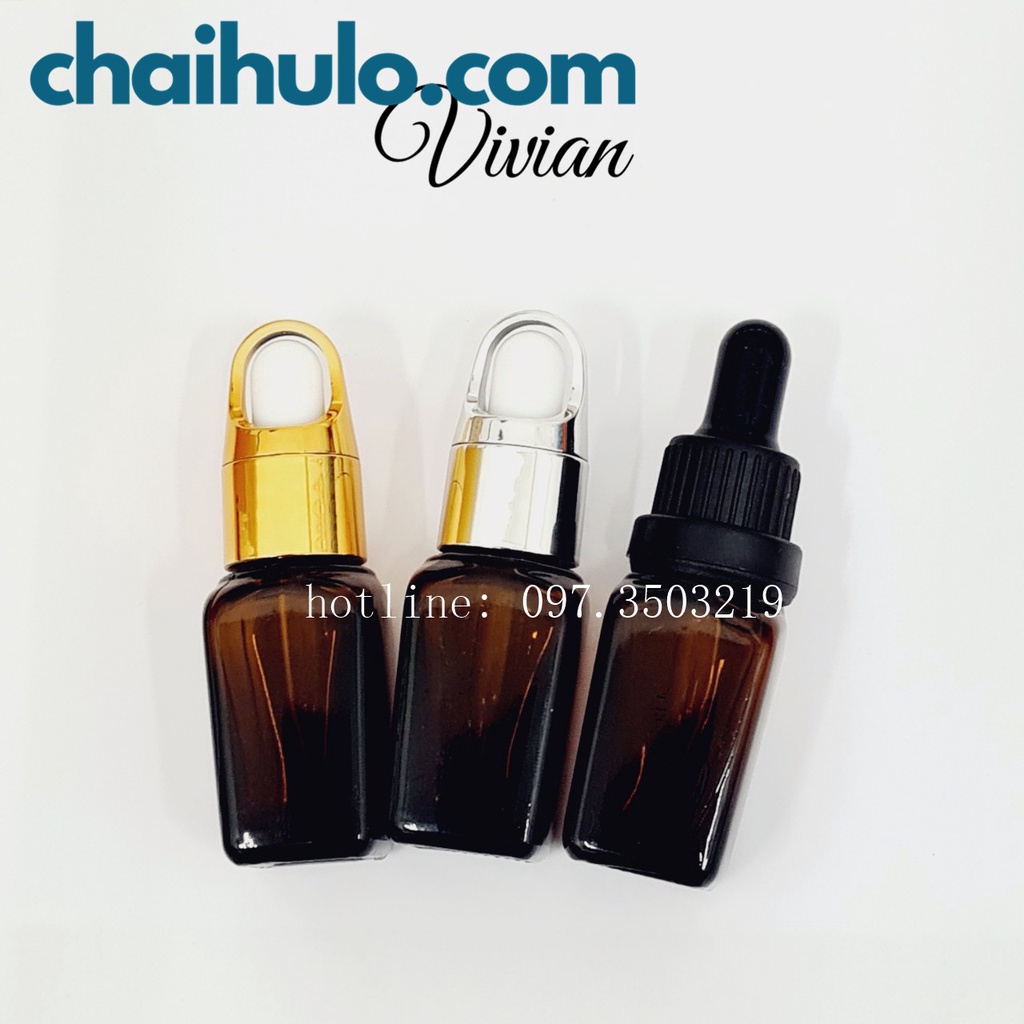 10ml / 20ml - Lọ chiết mỹ phẩm thân vuông, lọ chiết nước hoa, thuỷ tinh nâu, nắp bóp giỏ hoa bền đẹp