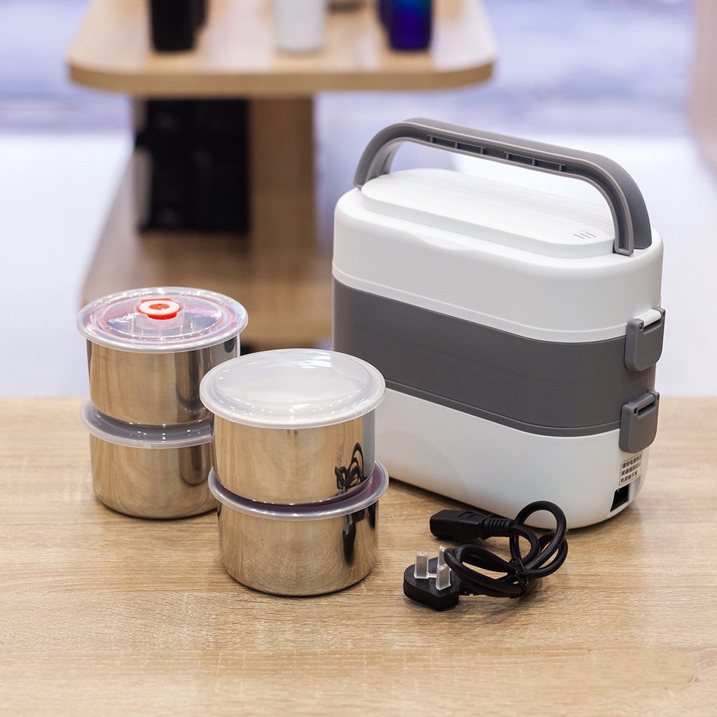 Hộp Cơm Cắm Điện, Hộp Cơm Văn Phòng 2 Tầng 4 Bát Inox, Nhiều Chức Năng, Nấu Chín, Hâm Nóng Và Giữ Nhiệt