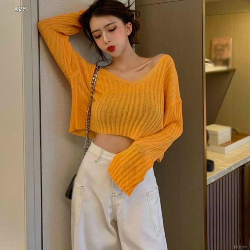 ÁO LEN CROPTOP CỔ V