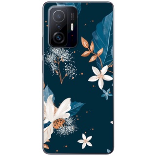 Ốp lưng Xiaomi 11T, 11T Pro in hình Hoa trắng nền xanh