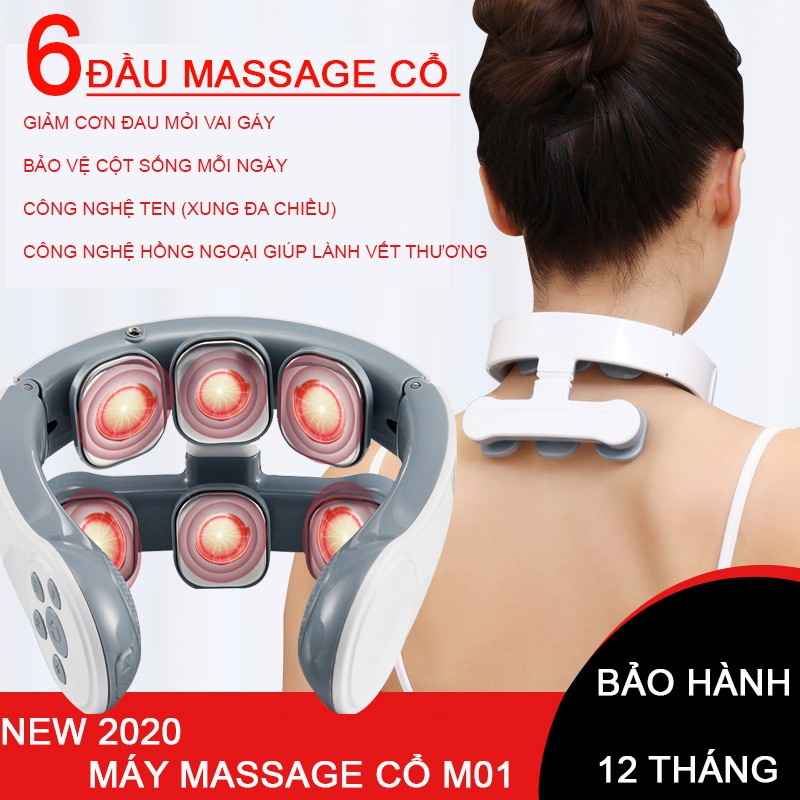 Máy Massage Cổ Điện Xung M01 Hàng Cao Cấp 6 xung + 2 miếng xung kết hợp hồng ngoại giảm cơn đau nhức mỏi