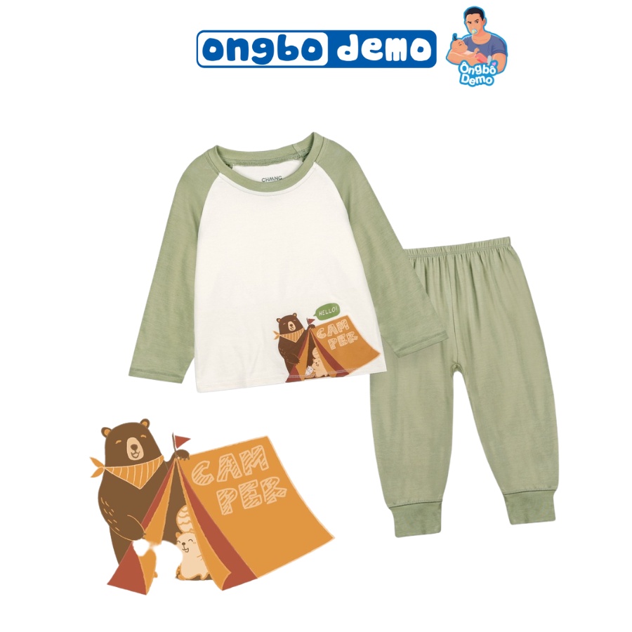 Bộ quần áo dài tay CHAANG raglan Park xanh lá cho bé từ 6-18 tháng tuổi - Ongbodemo