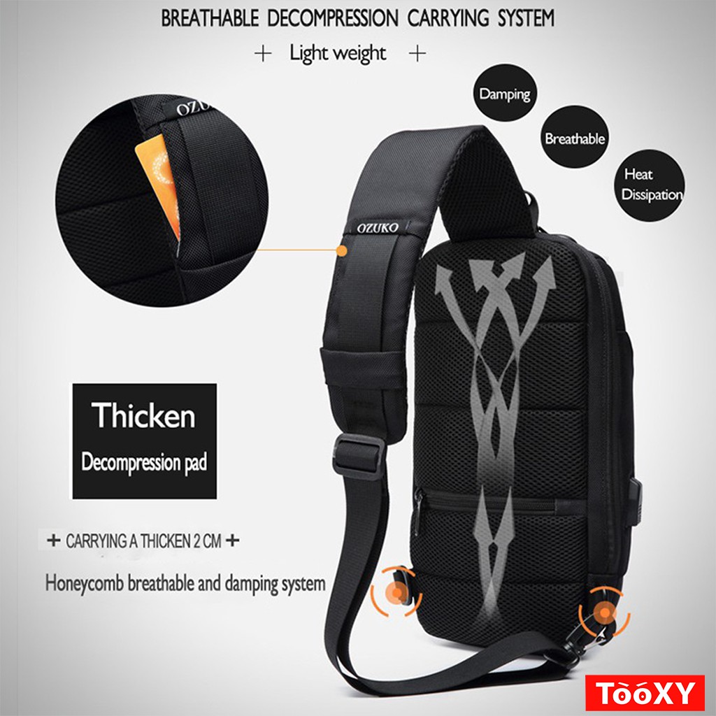 Túi đeo chéo OZUKO không thấm nước chống trộm có cổng USB thời trang cho nam | BigBuy360 - bigbuy360.vn
