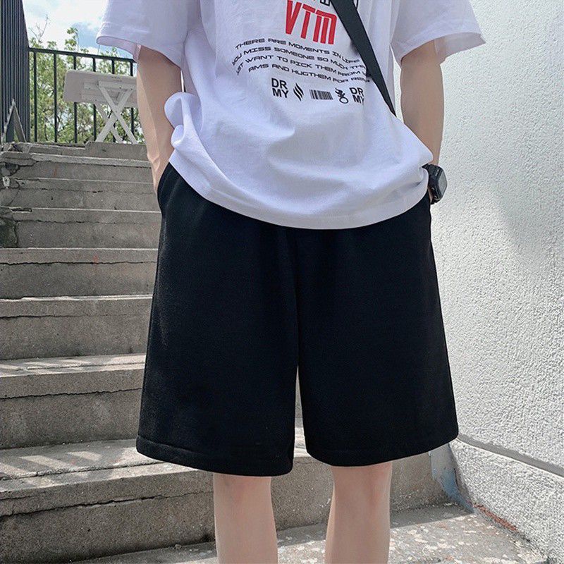 Quần short nam unisex màu đen vải thun cào có bigsize đến 98kg