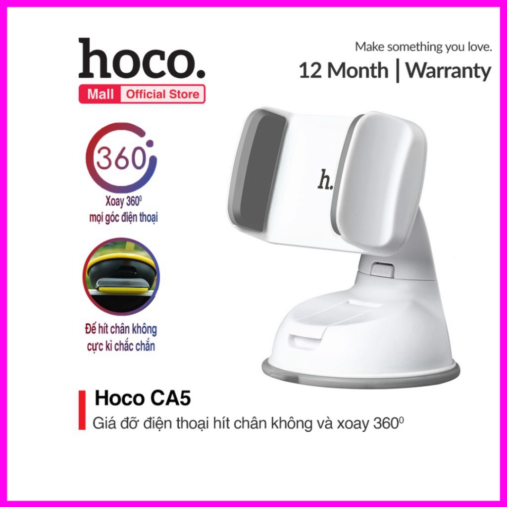 Giá Đỡ Điện Thoại Trên ô tô Hoco CA5. Kẹp Điện Thoại Trên Xe Hơi Xoay 360 Độ Đế Hít Chân Không Cực Kì Chắc Chắn