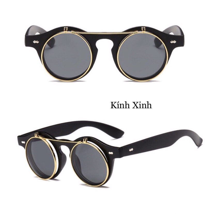 Kính râm 2 Tròng Mắt Tròn Nhỏ 2 Lớp Mở Nắp