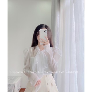 Áo voan cổ nơ (trắng/hồng); cv tafta (đen/be)