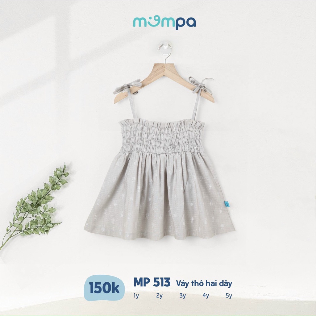 Váy thô hai dây nhún ngực họa tiết trẻ em Mompa