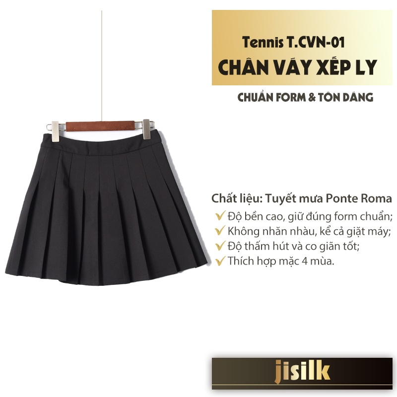 Chân váy xếp ly jisilk ngắn tennis chữ a cạp cao trắng đen nâu ghi xám có lót bảo hộ TENNIS T.CVN-01