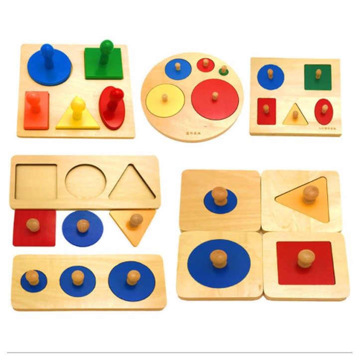 Giáo cụ Montessori bộ hình học đầy đủ đồ dùng dạy học 0-3 tuổi