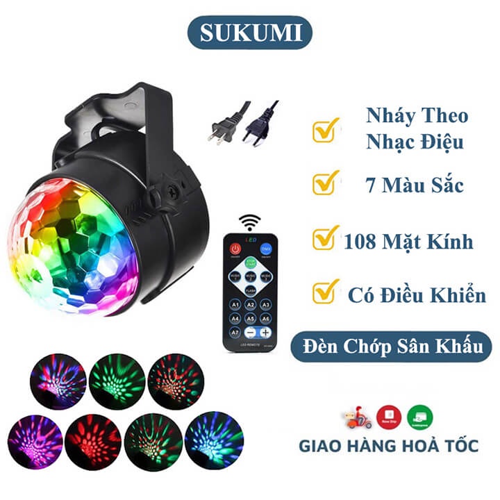 Đèn Led xoay 7 màu trang trí sân khấu, vũ trường, quán bar cho dân bay - Tặng điều khiển từ xa