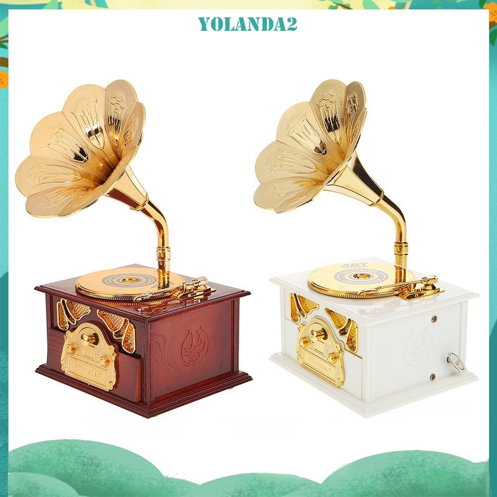 Hộp nhạc gỗ vận hành bằng tay hình máy hát cổ điển trang trí