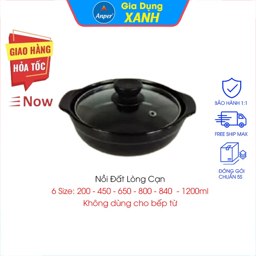 Nồi đất loại 1 ANPER 200ml 650ml 800ml 1200ml (ko bếp từ ) kho thịt  cá  nấu mì cay kho quẹt kiểu  hàn quốc