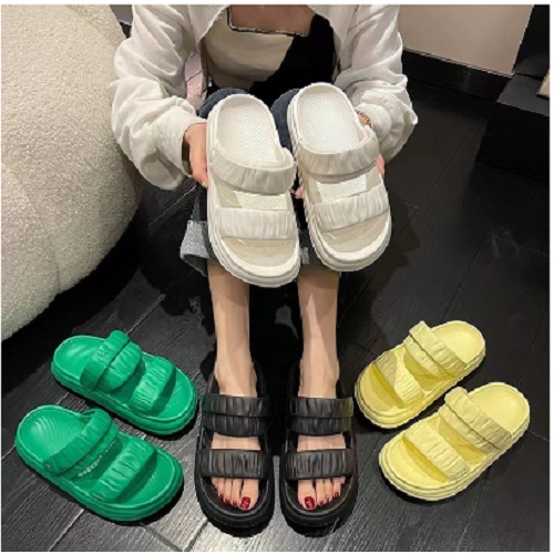 Dép Sandal Nữ Quai Nhún Đế Bánh Mì Đi Được 2 Kiểu Chống Trượt Cao Cấp hàng QC