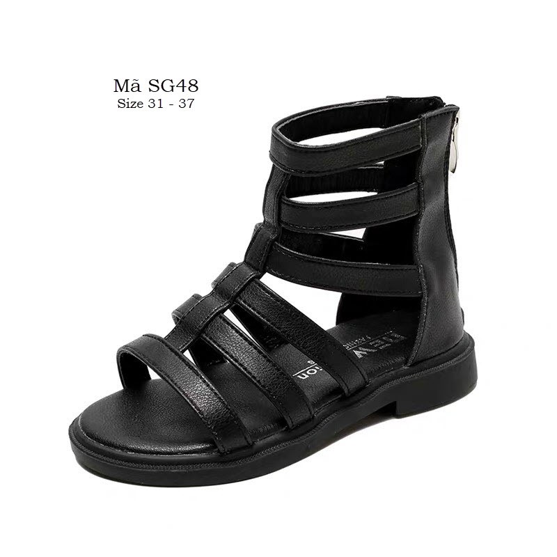 Sandal chiến binh bé gái 5 - 12 tuổi thời trang da mềm, màu đen dễ phối đồ đi chơi đi biển hè phong cách SG48