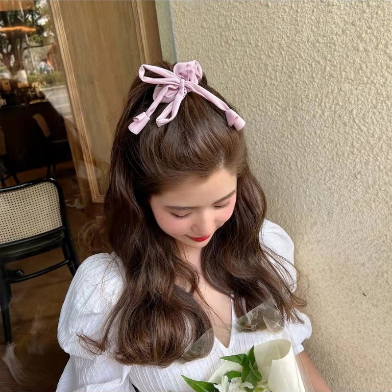Dây Cột Tóc Bản Lớn Màu Trơn Thiết Kế Hình Nơ Xinh Xắn Cho Nữ