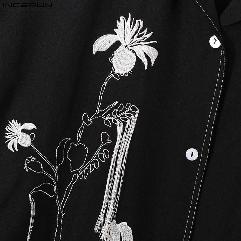 INCERUN Áo Sơ Mi Cổ Bẻ Tay Ngắn In Hoạ Tiết Đơn Giản Trẻ Trung Dành Cho Nam Giới