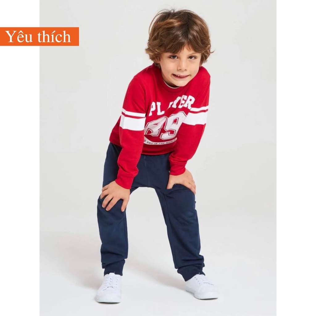 Đồ bộ tay dài, bộ nỉ cho bé trai có in số size đại cho bé từ 4-14Y (18 đến 48kg)