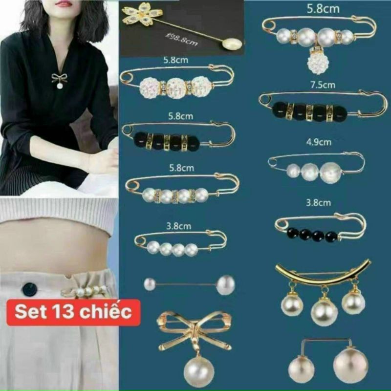 Set Cài Áo Ngọc Trai 13 Chi Tiết Hot Trend